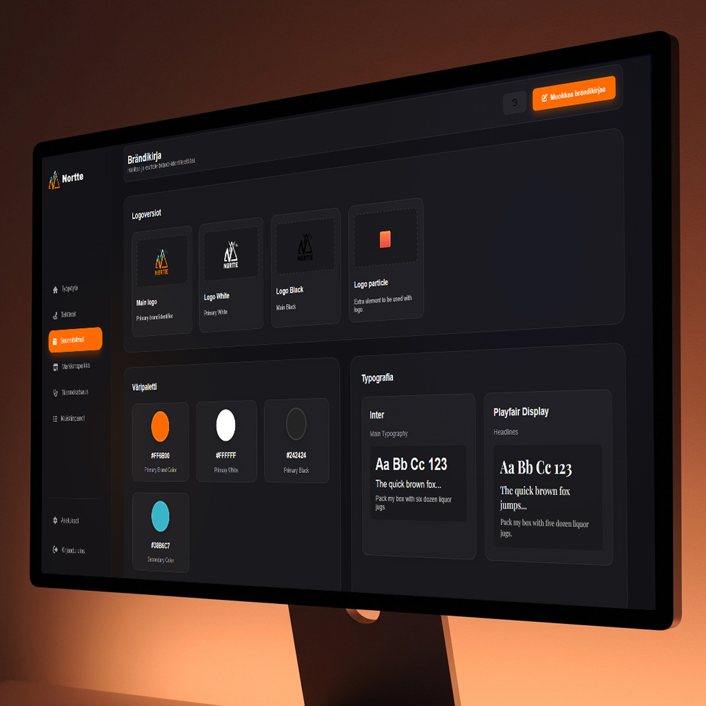 Brändikirjan muokkaustyökalu mockup